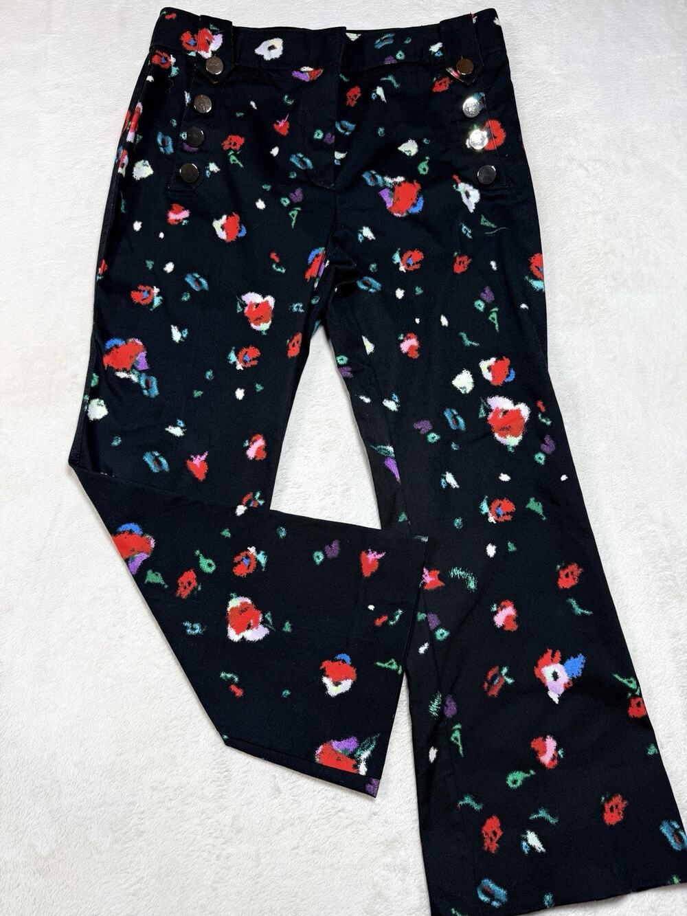 Derek Lam 10 Crosby Sailor Button Flare Pants Floral Stretch Trousers Womens 6